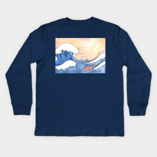 Great Wave Paper Boat Kids Long Sleeve T-Shirt